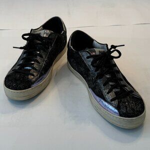 P448 – John Etna Sneaker size 37 or 7, Black, Silver, Purple Leather Suede